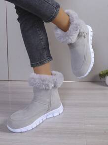 Stiefel mit dicker Sohle und kurzem Schaft für den Winter, gebaut für Camping, flache Plattform, kurzschaftig, winterlich warm mit Fellfutter, Damenschuhe