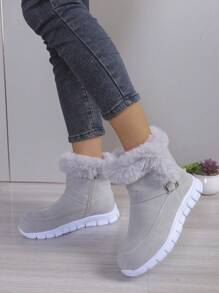 Stiefel mit dicker Sohle und kurzem Schaft für den Winter, gebaut für Camping, flache Plattform, kurzschaftig, winterlich warm mit Fellfutter, Damenschuhe
