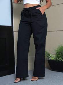 Women's Casual 100% Cotton Twill Pants - 黑色 - 查看 3