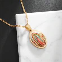 SeuSuk Stainless Steel  Vintage Style Guadeloupe Catholic  Virgin Mary Scapular Pendant Necklace For Men And Women - Yellow Gold - View 2
