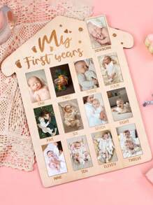Marco de fotos de madera para decoración colgante con álbum de hitos del primer año del bebé recién nacido, regalo para baby shower, Pascua, niñas/niños - Beis - Ver 5