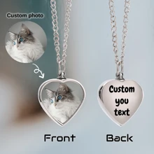 Colar Personalizado de Cinzas Memorial de Animais de Estimação com Foto e Texto, Joia de Cremação Personalizada de Cachorro/Gato, Pingente em Forma de Coração Urna Personalizada Colar Unissex para Amantes de Cachorros e Gatos, Prata, Elegante, Colorido, Vintage, Hipster, Personalizado, Único, Presente Ideal para Ele, Presente Ideal para Ela, Namorada, Namorado, Pai, Mãe, Família, Amigos, Animais de Estimação, para Aniversários, Formatura, Festa, Colares para Mulheres