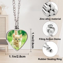 Colar Personalizado de Cinzas Memorial de Animais de Estimação com Foto e Texto, Joia de Cremação Personalizada de Cachorro/Gato, Pingente em Forma de Coração Urna Personalizada Colar Unissex para Amantes de Cachorros e Gatos, Prata, Elegante, Colorido, Vintage, Hipster, Personalizado, Único, Presente Ideal para Ele, Presente Ideal para Ela, Namorada, Namorado, Pai, Mãe, Família, Amigos, Animais de Estimação, para Aniversários, Formatura, Festa, Colares para Mulheres
