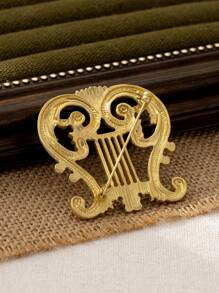1 件复古哑光金色古典竖琴形翻领别针胸针时尚配饰 - 金黃色 - 查看 5