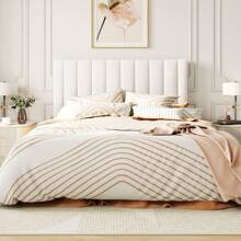 Platform Bed Frame With Velvet Upholstered Plush Vertical Channel Headboard, Full/Queen/King Size, No Box Spring Needed, Easy Assembly, White/Black/Pink/Blue/Green * Bed Frame Queen Queen Bed Frame Bed Frame Full Full Size Bed Frame King Size Bed Frame Twin Bed Frame Room Decor Home Decor Christmas Decor Bedroom Decor Valentine Day Decor Storage Living Room Decor Furniture House Decor - 白色 - 查看 1