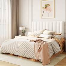 Platform Bed Frame With Velvet Upholstered Plush Vertical Channel Headboard, Full/Queen/King Size, No Box Spring Needed, Easy Assembly, White/Black/Pink/Blue/Green * Bed Frame Queen Queen Bed Frame Bed Frame Full Full Size Bed Frame King Size Bed Frame Twin Bed Frame Room Decor Home Decor Christmas Decor Bedroom Decor Valentine Day Decor Storage Living Room Decor Furniture House Decor - 白色 - 查看 2