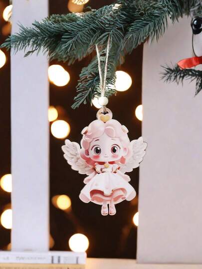 1pc Wooden Hollow Angel/Fairy Christmas Tree Hanging Decor For Home, Party, Holiday