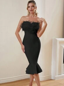 Ruffle Hem Sweetheart Neck Bandage Bodycon Dress, Suitable For Cocktail Parties, Elegant Galas, Semi-Formal Occasions, Birthdays, Wedding Guests, Graduations, Formal Dinners, Homecoming And More - Black - View 4