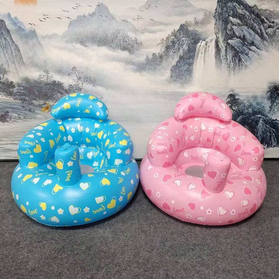 ספה מתנפחת לתינוק 1 יחידה, מושב למידה מתקפל עם משאבה מובנית - ורוד - ראה 1