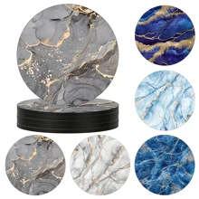 6pcs/Set Watercolor Marble Design Coasters, 10cm/3.9inch Diameter, 2mm Thickness, Absorbent Rubber Bottom, Anti-Slip, Cute Cup Mats, Suitable For Cups, Home Kitchen Tabletop Decor, Housewarming Gift - GZNBD-009 - View 1