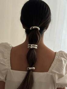 NAIZHU 1 pieza Banda de pelo negra redonda de 2 capas, elegante y lujosa, accesorios para el cabello con textura de metal de alta elasticidad - Multicolor - Ver 6