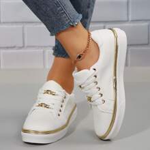 Comfy Women's Low Top Canvas Sneakers With Anti-Slip Sole For Casual Daily Wear - Round Toe Design - 白色 - 查看 6