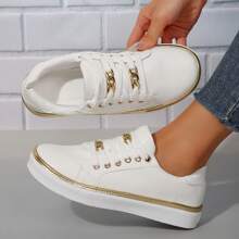 Comfy Women's Low Top Canvas Sneakers With Anti-Slip Sole For Casual Daily Wear - Round Toe Design - 白色 - 查看 7
