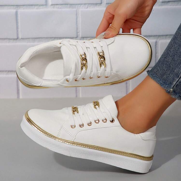 Comfy Women's Low Top Canvas Sneakers With Anti-Slip Sole For Casual Daily Wear - Round Toe Design - trắng - Xem 7