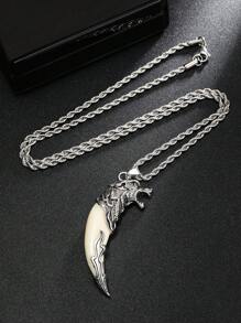 1 Stück Vintage Anhänger Halskette für Männer mit Wolfszahn Optik, Punk Wolf Kopf Edelstahl Schmuck, Familien-Feiertag Geburtstags-Party Halloween Geschenk, Titanlegierung Twist Kette, für Herren & Damen Alltagstragen
