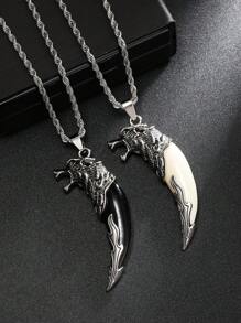 1 Stück Vintage Anhänger Halskette für Männer mit Wolfszahn Optik, Punk Wolf Kopf Edelstahl Schmuck, Familien-Feiertag Geburtstags-Party Halloween Geschenk, Titanlegierung Twist Kette, für Herren & Damen Alltagstragen