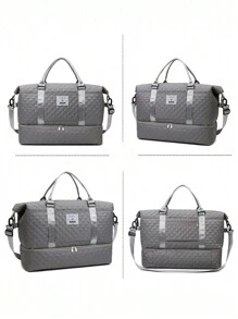 2pcs/Set Large Capacity Travel Tote Bag, Wet & Dry Separated Gym Bag, Weekend Overnight Shoulder Bag, Mom Bag For Hospital, Travel Bag, Vacation Bag, Weekend Bag, Overnight Bag, With Trolley Strap, Shoe Compartment, Carry-On Bag, Cosmetic Organizer, Suitable For Suitcase, Gym Bag, Travel Tote, Personal Bag, College Bag, Luggage Bag, Weekend Bag, Hospital Bag, Winter - Grey - View 3