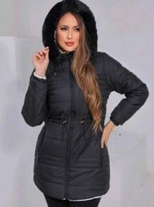 WOMEN'S DOUBLE-SIDED N YLON SUPER WARM WATERPROOF OVERCOAT PARK - Black - View 4
