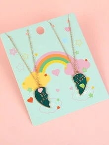 2 Stücke "Beste Freunde" herzförmige Anhänger Halsketten, Kinder Schmuck Freundschafts-Geschenk für Mädchen und Jungen, Herz BFF Halsketten - Verschiedenfarbig - Übersicht 5