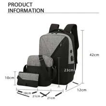 Paquete de 3 mochilas informales con carga USB para ordenador portátil escolar de 15,6 pulgadas