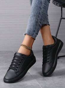 Damen schwarze Lässig-Sneaker, Große Größen Sportschuhe, Skateboardschuhe, modische vielseitige leichte atmungsaktive Freizeitschuhe für Studenten, Frühling/Sommer