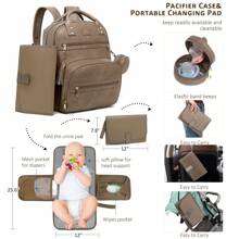 Vegan Leather Diaper Bag Backpack With Changing Pad And Pacifier Holder, Multi-Functional Baby Bag For Boy Girl, Waterproof For Travel, Perfect Baby Shower Gifts For Mom, Dad, Newborn - màu nâu sẫm - Xem 2