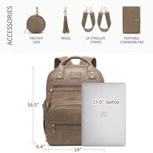 Vegan Leather Diaper Bag Backpack With Changing Pad And Pacifier Holder, Multi-Functional Baby Bag For Boy Girl, Waterproof For Travel, Perfect Baby Shower Gifts For Mom, Dad, Newborn - màu nâu sẫm - Xem 5