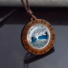 1pc Tree Of Life Glass Cabochon Necklace Vintage Rope Chain Wooden Pendant Necklace Life Tree Jewelry - style - View 3
