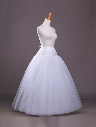 1pc White Wedding Dress, Two-Layer Tulle Puffy Waistband With Tie Crinoline Petticoat, Cotton Candy Crinoline, Prom Skirt, Lining, Bridal Gown, No Bone Underskirt, Knee-Length Fall Clothes For Women