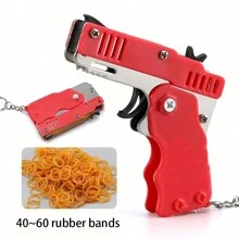 Metal Burst Rubber Band Toy - Mini Folding Launcher Toy With Keychain And 60pcs Rubber Bands, Safe Portable Shooting Toy For Indoor Outdoor Activities Game, Gift For Adults,Toys,Fidget Toys,Games