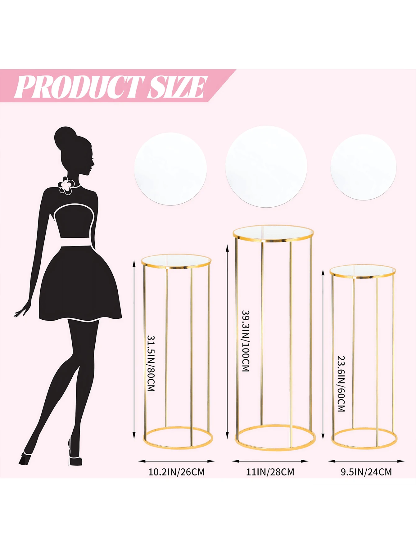 Havenlux Foldable Cylinder Pedestal Stand Set - 3 White Columns + 6 Acrylic Plates For Wedding, Birthday, Party Decor - View #12