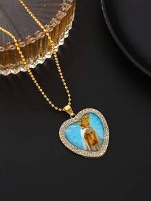 1 件时尚男士项链，复古可爱心形水钻合金，生日/节日礼物 - 愛心吊墜項鍊 - 查看 2