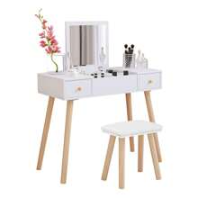 White Dressing Table With Flip Up Mirror, Vanity Makeup Table Set With 2 Drawers, Stool And Storage Units For Bedroom - White - View 1