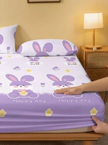1pc Cute Cartoon Rabbit Pattern Printed Brushed Fitted Sheet, Bedroom Bedspread, Bedding Set (Pillow Case Not Included) - Multicolor - View 4