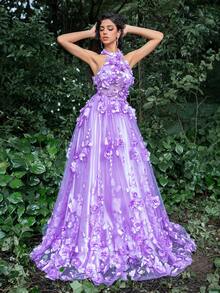 Faeriesty Váy dạ hội và trang trọng cho nữ Váy dự tiệc cưới thanh lịch, dự tiệc tốt nghiệp, tiệc tối - Màu tím - Xem 6