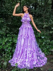 Faeriesty Váy dạ hội và trang trọng cho nữ Váy dự tiệc cưới thanh lịch, dự tiệc tốt nghiệp, tiệc tối - Màu tím - Xem 4