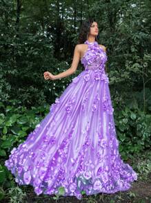 Faeriesty Váy dạ hội và trang trọng cho nữ Váy dự tiệc cưới thanh lịch, dự tiệc tốt nghiệp, tiệc tối - Màu tím - Xem 1