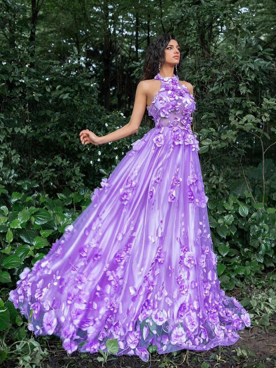 Faeriesty Váy dạ hội và trang trọng cho nữ Váy dự tiệc cưới thanh lịch, dự tiệc tốt nghiệp, tiệc tối - Màu tím - Xem 1