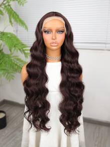 万圣节服装假发 合成耐热前蕾丝假发 13*4 长波浪发 30 英寸 棕色 日常使用高品质女士假发 自然外观高品质合成柔软初学者友好假发 - 棕色 - 查看 4