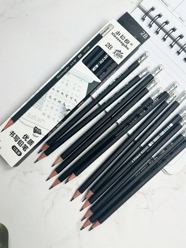 12 Black Pencils With Erasers And 1 Pencil Sharpener, Dedicated For Student Learning And Exams, Drawing And Sketching, Student Stationery Pencil Set , School Supplies