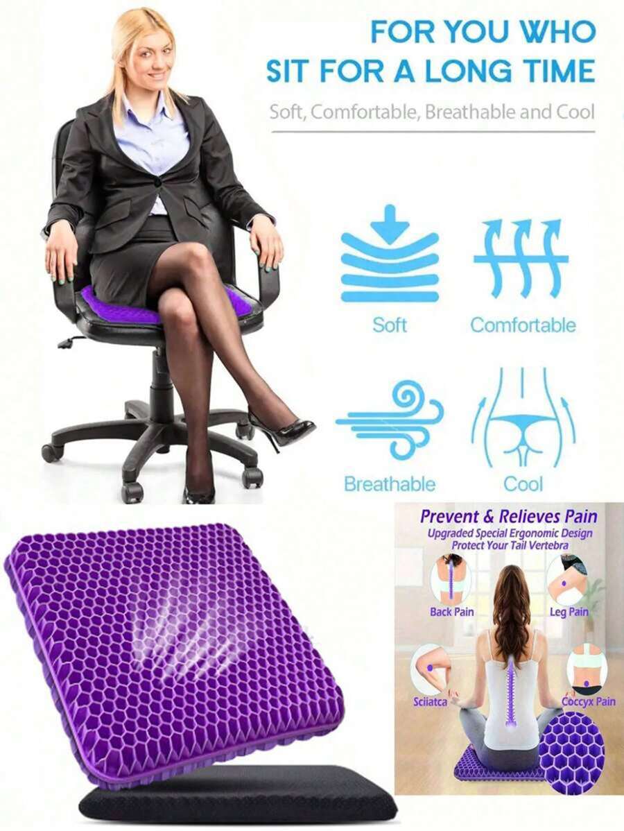 1 套（3.5 厘米厚）多用途硅胶垫柔软弹力坐垫耐用拉链可拆卸盖防滑凝胶座垫适用于家庭、学生、汽车、长椅、紫色、（超厚）、柔软透气、轮椅凝胶坐垫、办公椅凝胶坐垫（1 个坐垫+1 个盖） - 彩色 - 查看 1