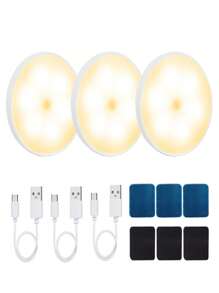1pieza/3 piezas/6 piezas Luces con sensor de movimiento, luces LED recargables magnéticas para pegar en la pared, luz nocturna con carga USB para escaleras, pasillos, armarios, cocina, debajo de los gabinetes (250mAh)