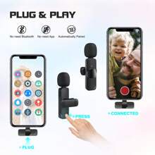 (1 Count) Professional Wireless Lavalier Lapel Microphone For Lightning Port Devices - Cordless Omnidirectional Condenser Mic For Interview, Video, Podcast, And Vlog Recording