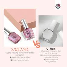 Saviland Nail Polish Set Quick-Drying 12 Colors Pastel Nail Polish Non-Gel Castor Oil Regular Glitter Finger Nail Polish Set With Base Coat Top Coat French Manicure Art 10ml - 淺粉色 - 查看 9