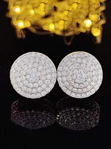 2pcs Copper Cubic Zirconia Round Stud Earrings, Elegant Design For Men's Daily Wear - Earrings - View 6