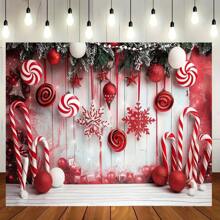 Tela de fondo multiusos con bastón rojo de caramelo para fiesta navideña - Hecha de material de poliéster, apta para fotografía y decoración, decoración navideña, decoración para fiesta de caramelos