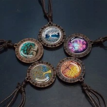 1pc Tree Of Life Glass Cabochon Necklace Vintage Rope Chain Wooden Pendant Necklace Life Tree Jewelry - style - View 1
