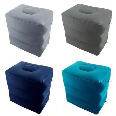 1入充氣腳凳扶手-符合人體工學的腿部扶手，可以在飛機、火車、汽車和辦公室使用，具有柔軟的絨布軟PVC外套和無紡布編織-非常適合小睡和放鬆在飛機、汽車、公車或駕車中使用的充氣腳踏墊、腳踏墊、腳墊。