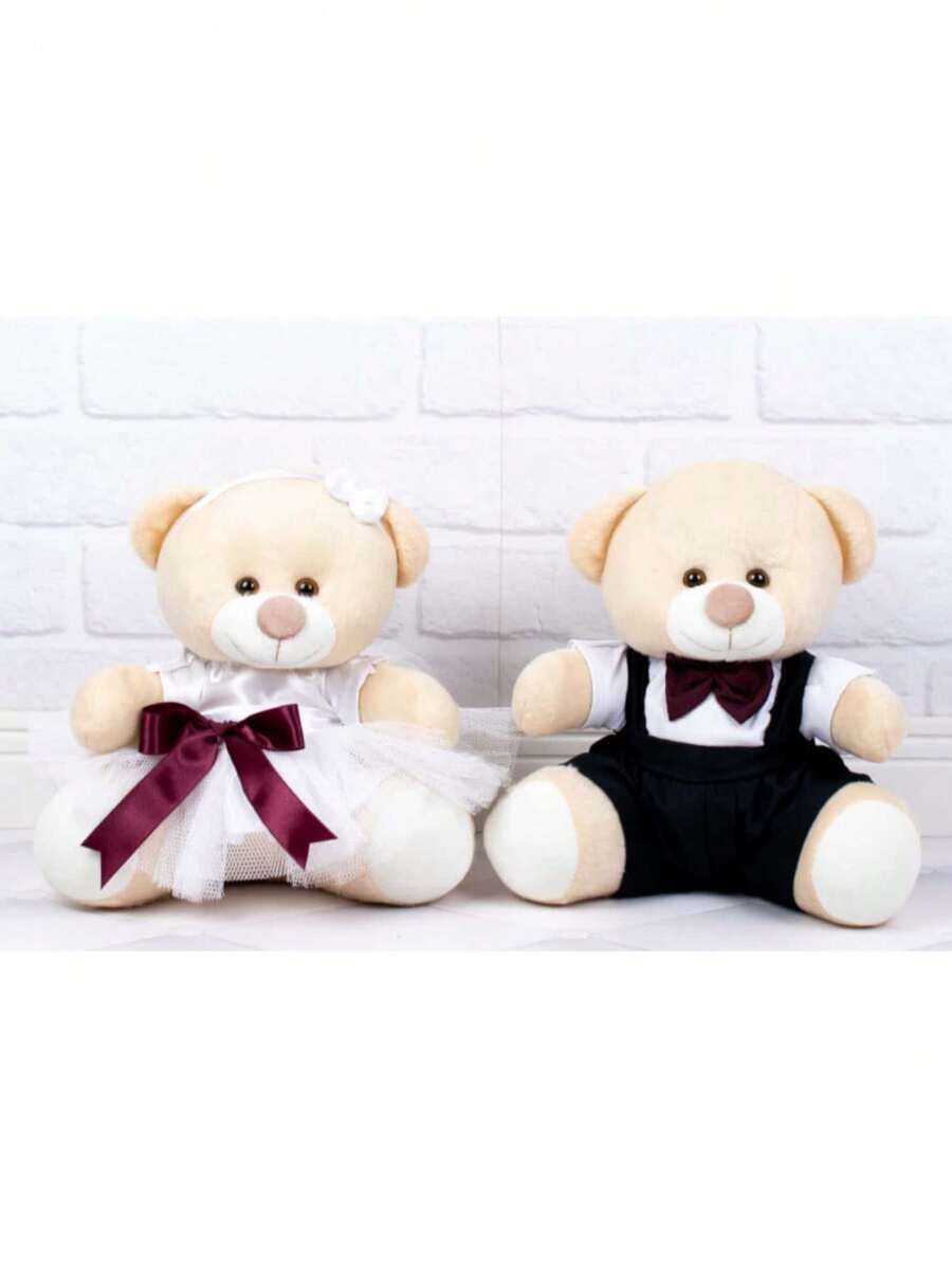 Decorative Teddy Bear Couple For Wedding, Pageboy Gift - Details Marsala - 奶油 - 查看 1