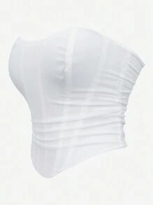 白色网眼紧身胸衣上衣、露肩露背紧身胸衣短款上衣、多层紧身吊带背心、露脐外套、万圣节纯色紧身胸衣 - 白色 - 查看 2